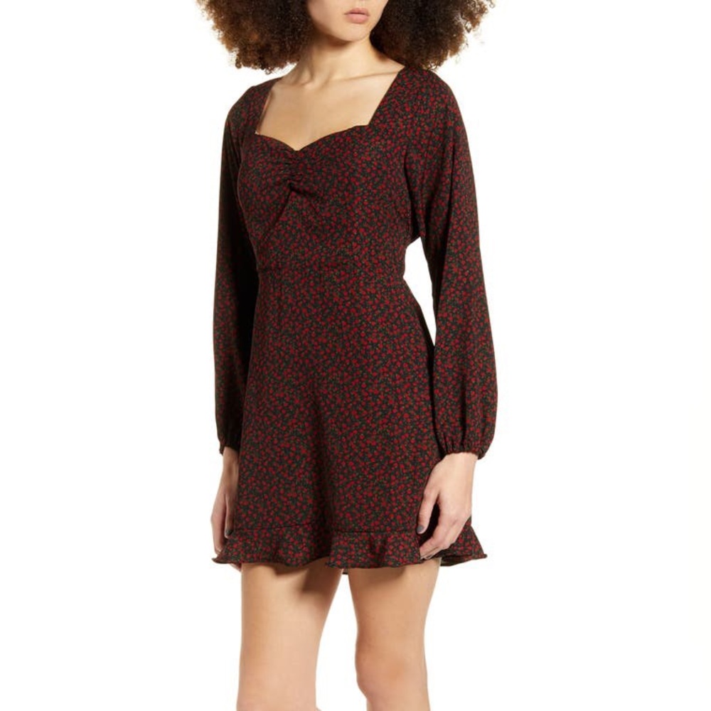 BP Print Sweetheart Neck Long Sleeve Dress